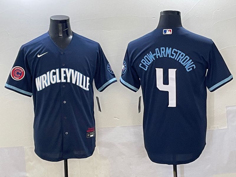 Men Chicago Cubs 4 Crow-Armstrong Dark Blue City Edition 2025 Nike MLB Jersey style 17